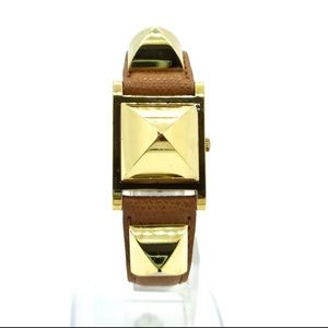 HERMES - Medor Quartz Watch Plated Metal and Leather 23